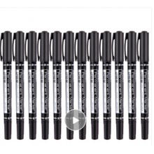 得力(deli)6824 雙頭多用油性記號筆黑色 12支盒