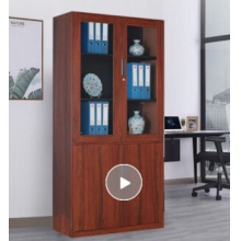 港?。℅RONLAND) 鋼制文件柜辦公鐵皮柜仿木紋矮柜資料儲物柜 櫻桃木